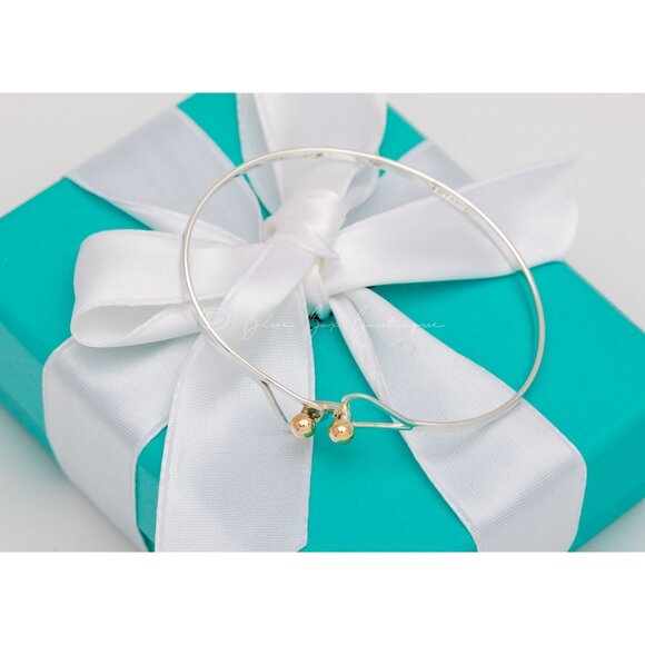 Tiffany & Co. Bracelet Vintage Double Heart Gold Accent Silver Bangle - Picture 12 of 13